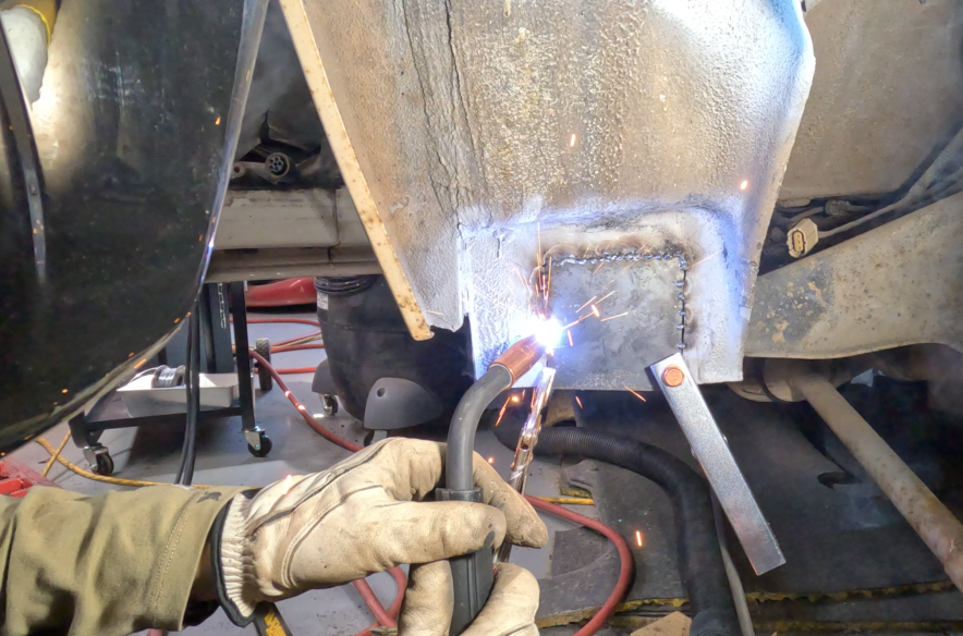 Welding a patch for the body mount